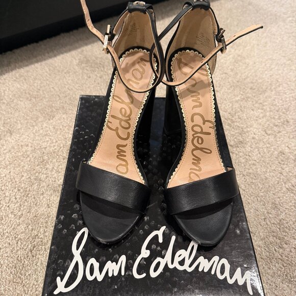 Sam Edelman Black Leather Block Heel Sandals - Picture 2 of 5